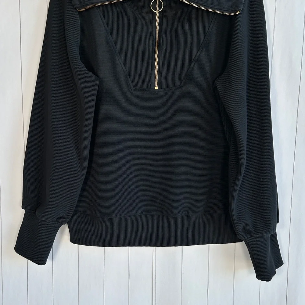 Varley women size S Vine half zip sweater black ottoman fabric ribbed athleisure - Picture 3 of 12